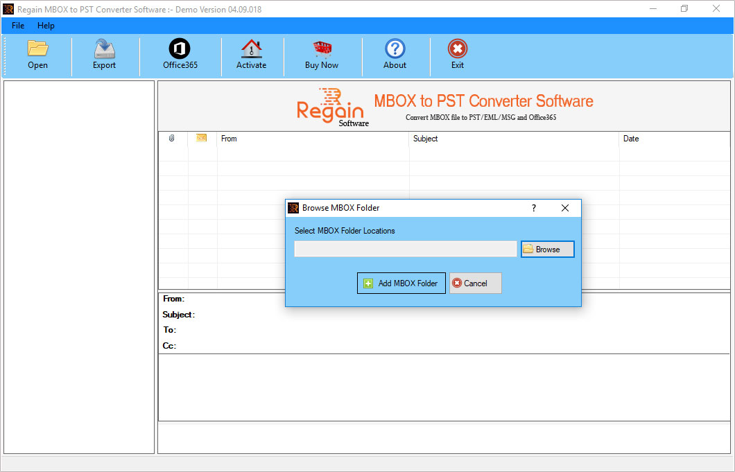 Convert MBOX to PST Software - Home Screen